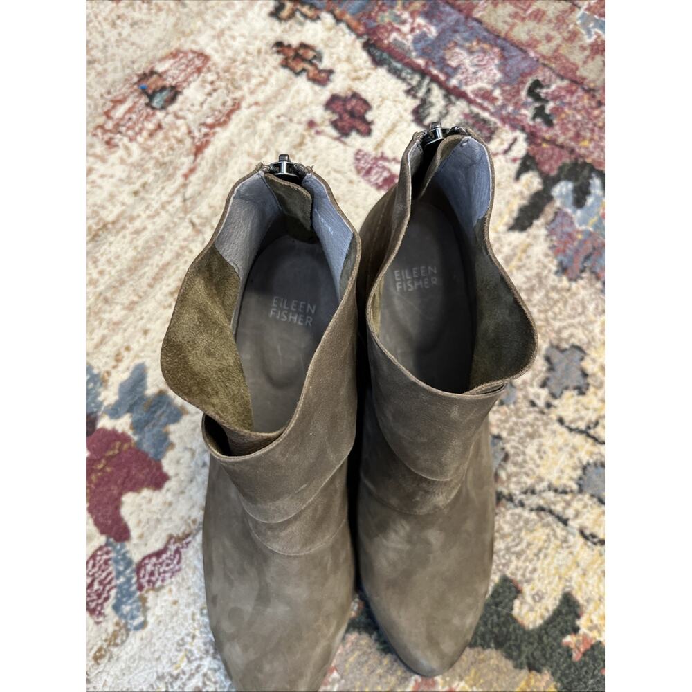 Eileen Fisher 9 Brown Billie Tag Leather Back Zip Block Heel Booties Boots $198 - Picture 9 of 12
